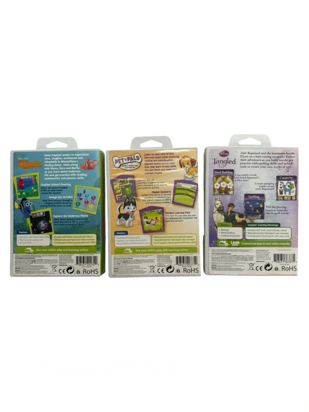 Lot 3 LeapFrog Leapster Games Tangled Finding Nemo Pet Pals Complete Tested